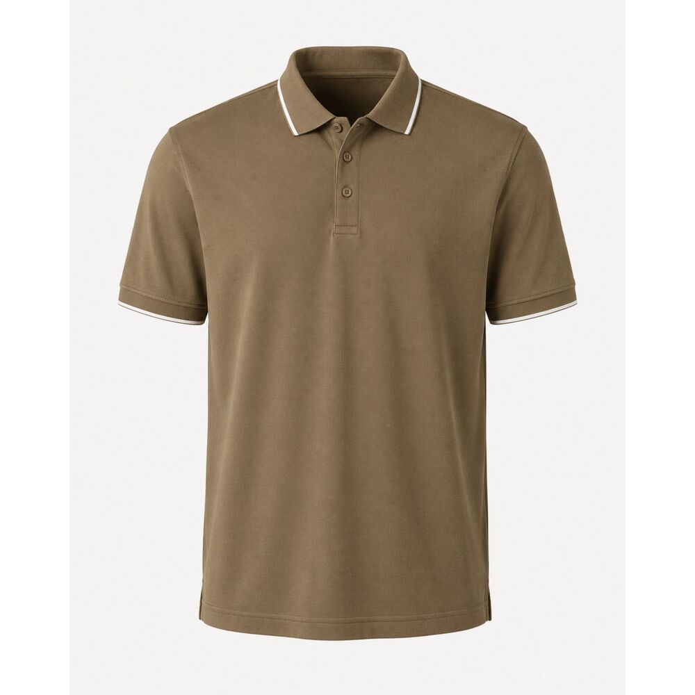 Performance Outfitters Mens Short Sleeve Polo Shirt Medium Sand with Cream Trim